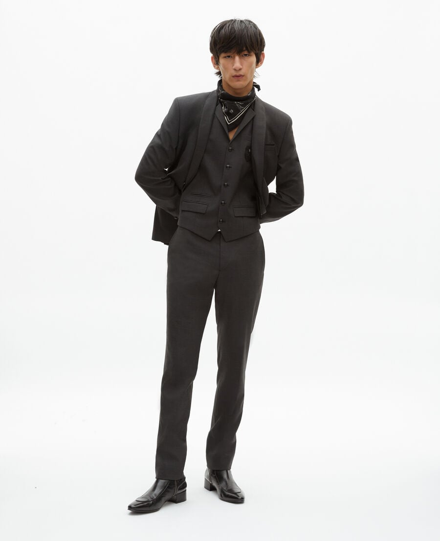 The Kooples MEN BLACK GREY black micro check wool blend suit jacket