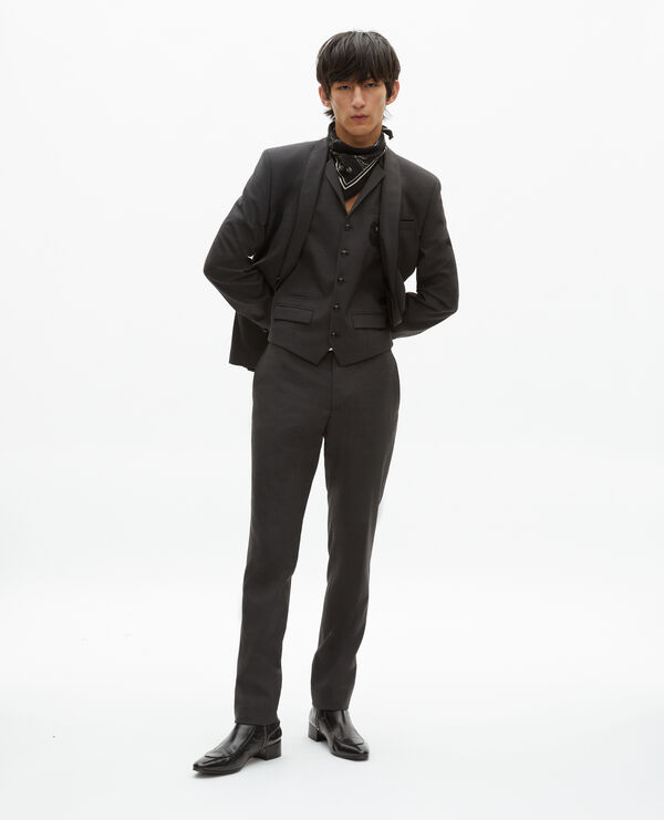 The Kooples HOMME BLACK GREY veste de costume en laine mélangée micro carreaux noire