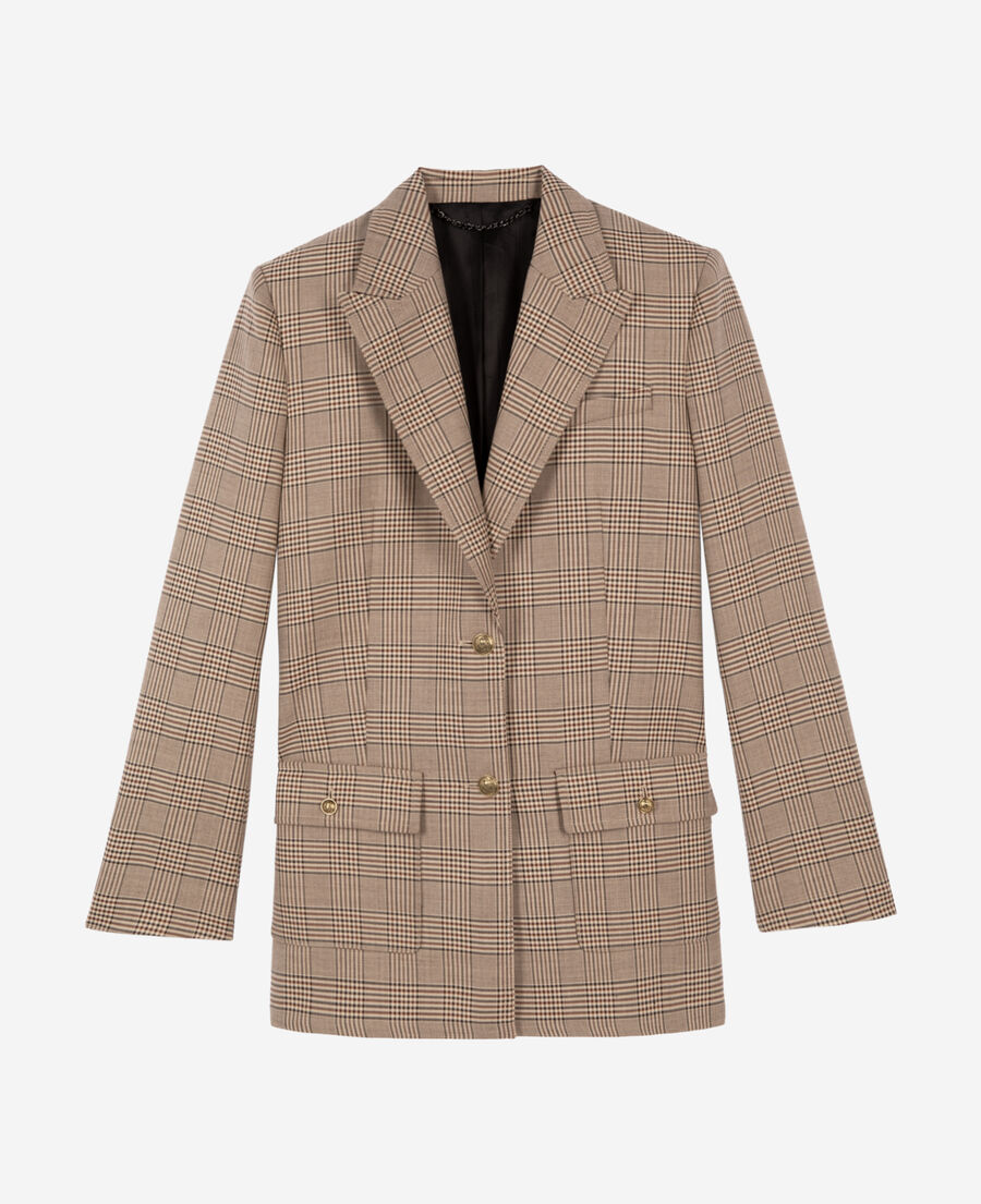 The Kooples FEMME BEIGE-BROWN veste tailleur en laine prince de galles beige
