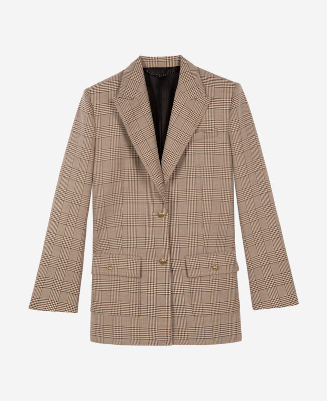 The Kooples FEMME BEIGE-BROWN veste tailleur en laine prince de galles beige
