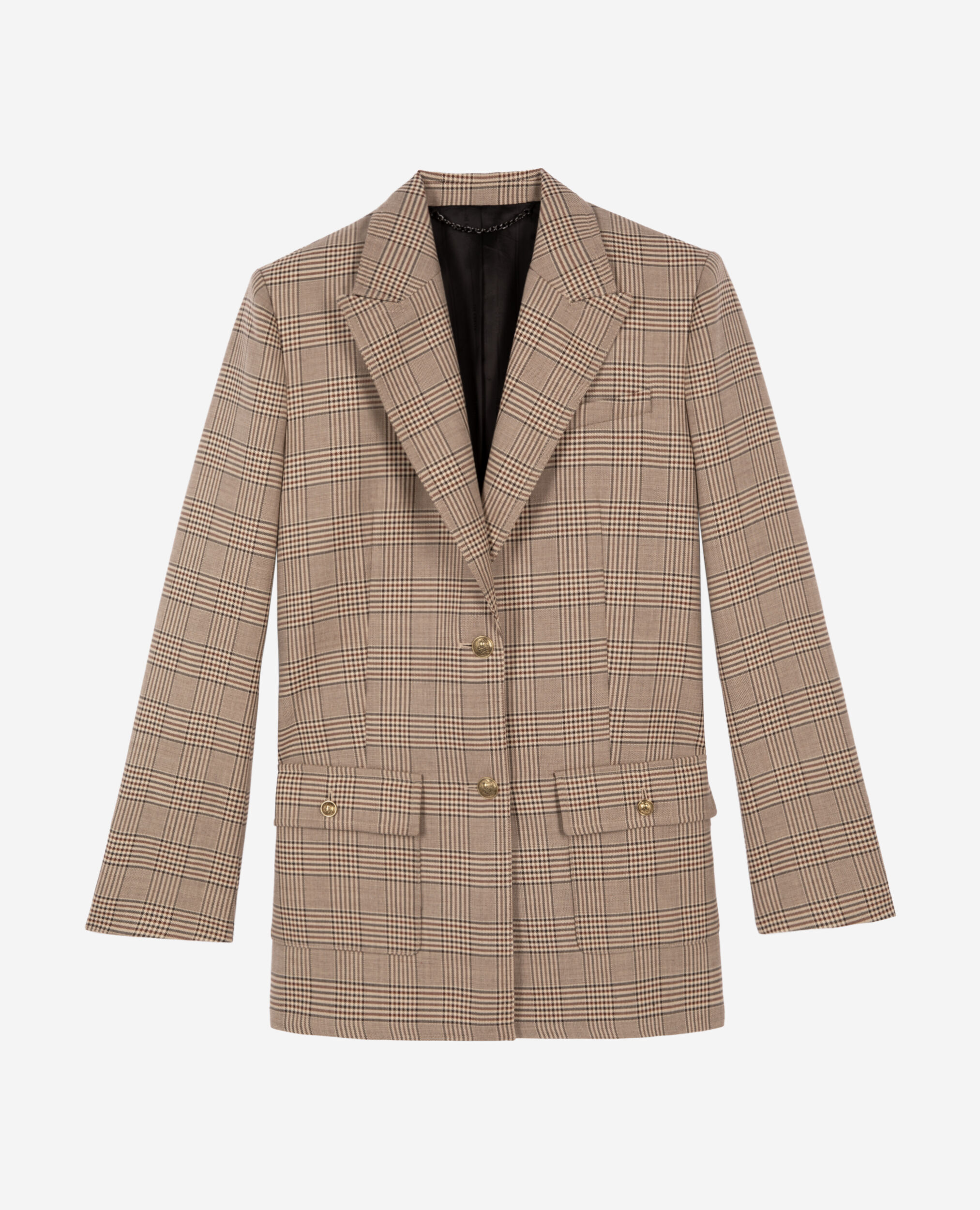 Veste tailleur en laine Prince de Galles beige, BEIGE-BROWN, hi-res image number null