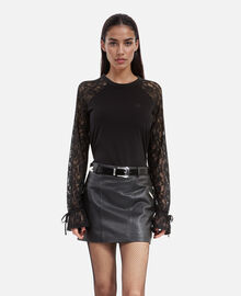 The Kooples FEMME BLACK WASHED t-shirt manches longues en dentelle noir