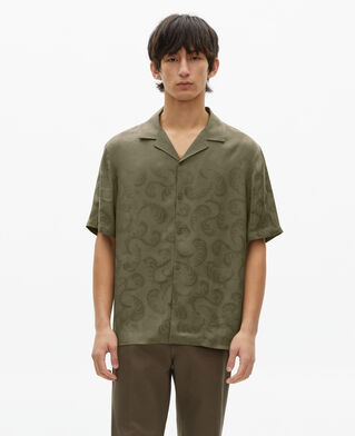 The Kooples HOMME OLIVE KAKI chemise manches courtes en jacquard kaki
