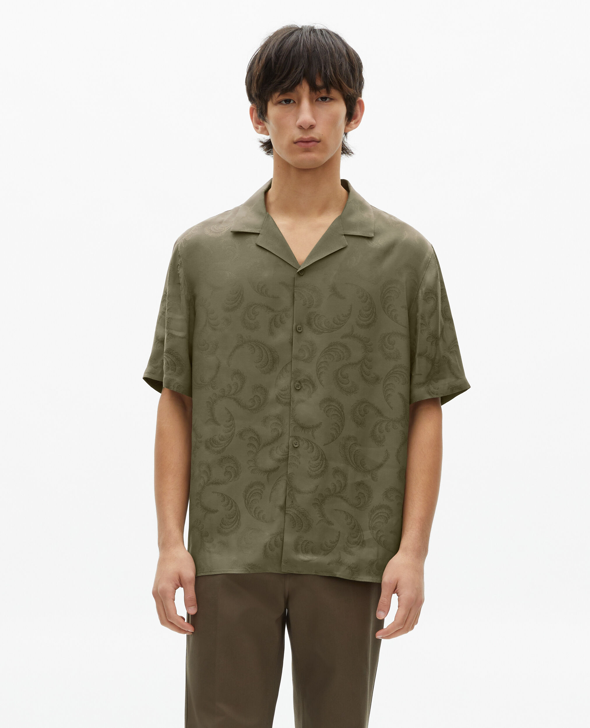 Chemise manches courtes en jacquard kaki, OLIVE KAKI, hi-res image number null