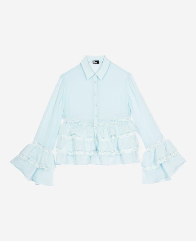 The Kooples FEMME BABY BLUE chemise avec dentelle et volants bleu clair