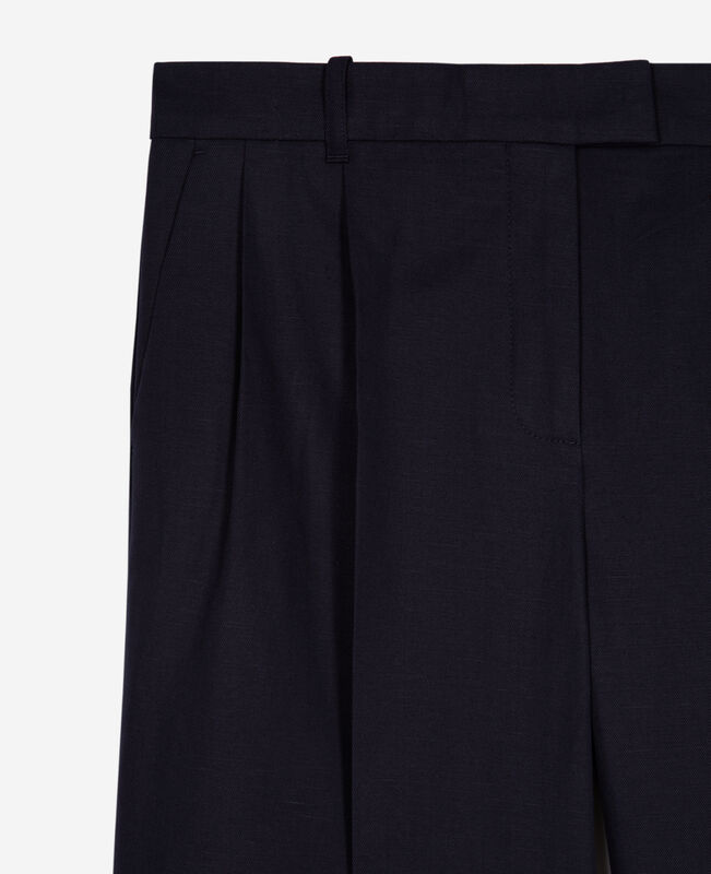 The Kooples FEMME NAVY pantalon droit en coton et lin marine