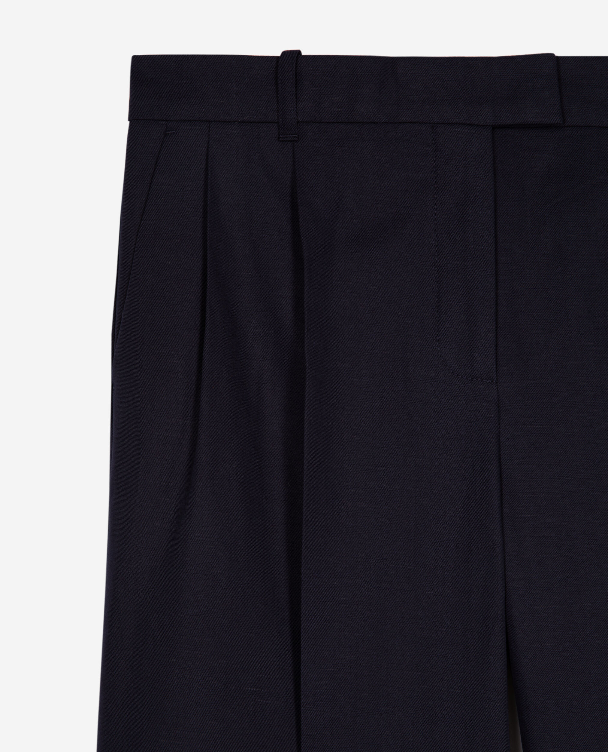 Pantalon droit en coton et lin marine, NAVY, hi-res image number null