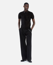 The Kooples HOMME BLACK polo en maille effet dentelle noir