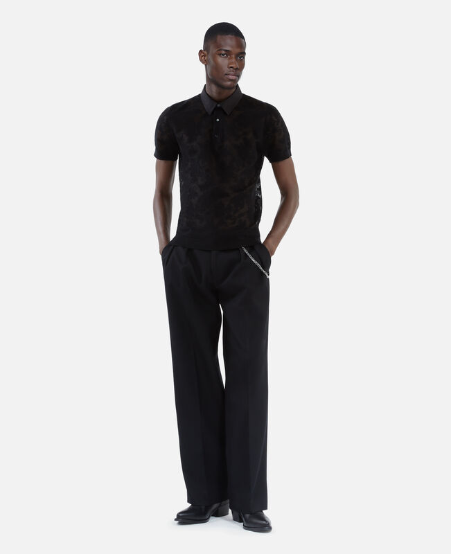 The Kooples HOMME BLACK polo en maille effet dentelle noir
