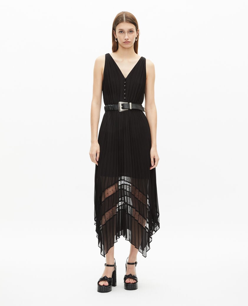 The Kooples MUJER BLACK vestido largo plisado negro