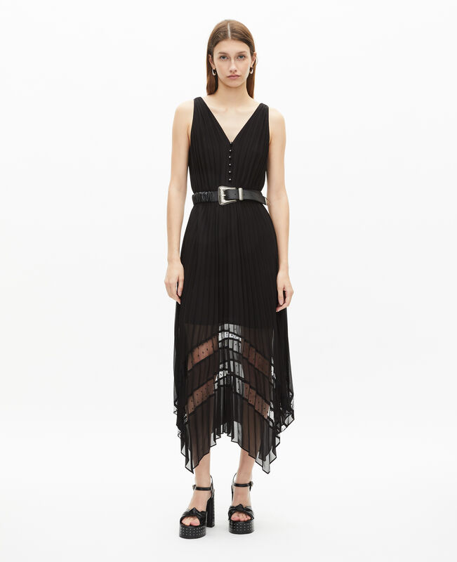 The Kooples FEMME BLACK robe longue plissée noire