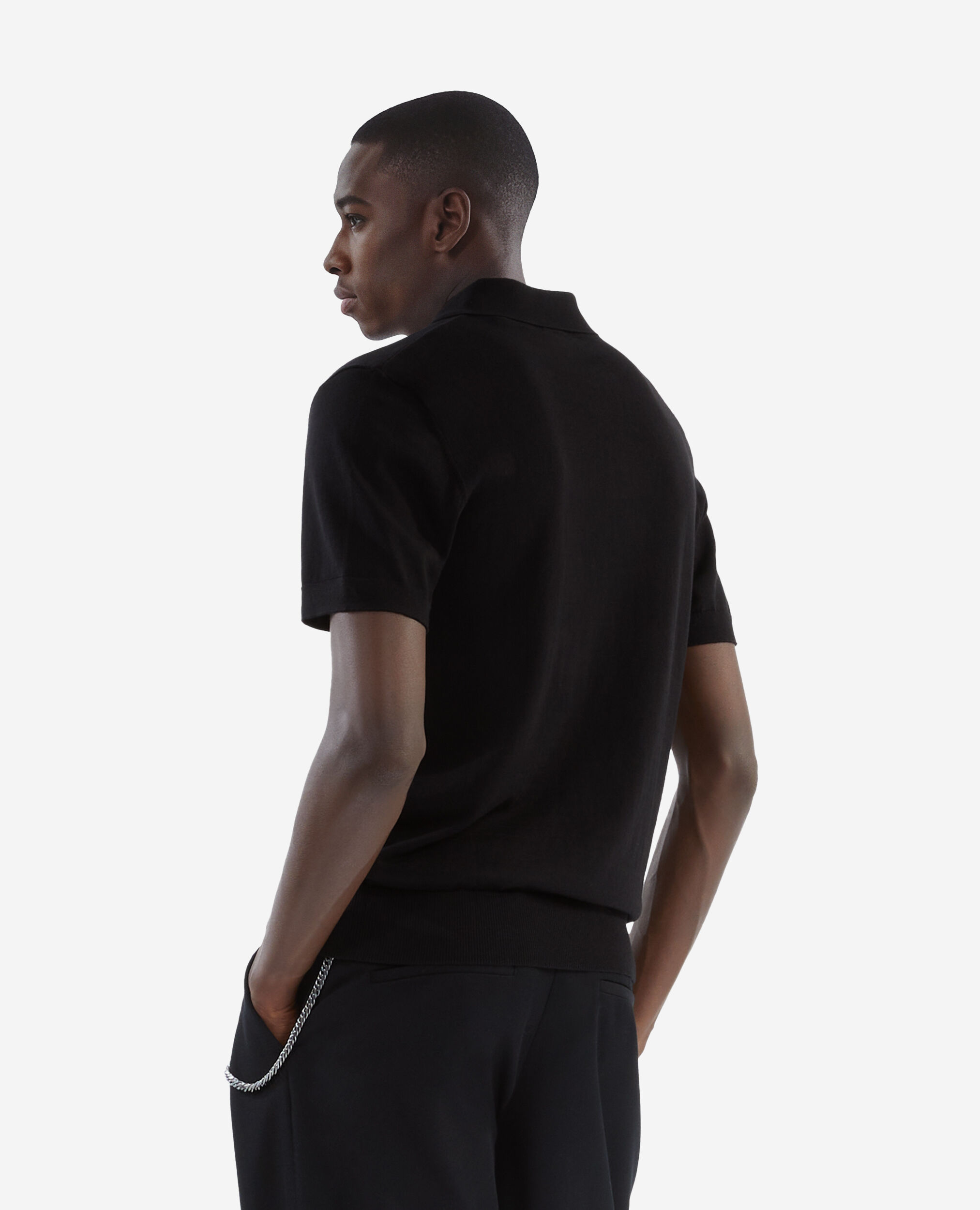 Polo en maille col zippé noir, BLACK, hi-res image number null