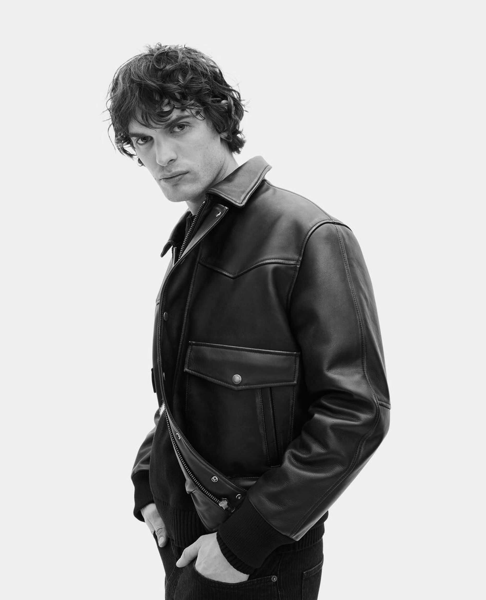 Blouson en cuir marron, DARK BROWN, hi-res image number null