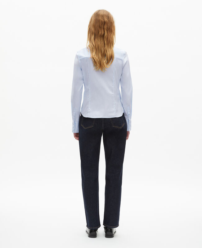 The Kooples FEMME LIGHT BLUE chemise en popeline avec volants bleue