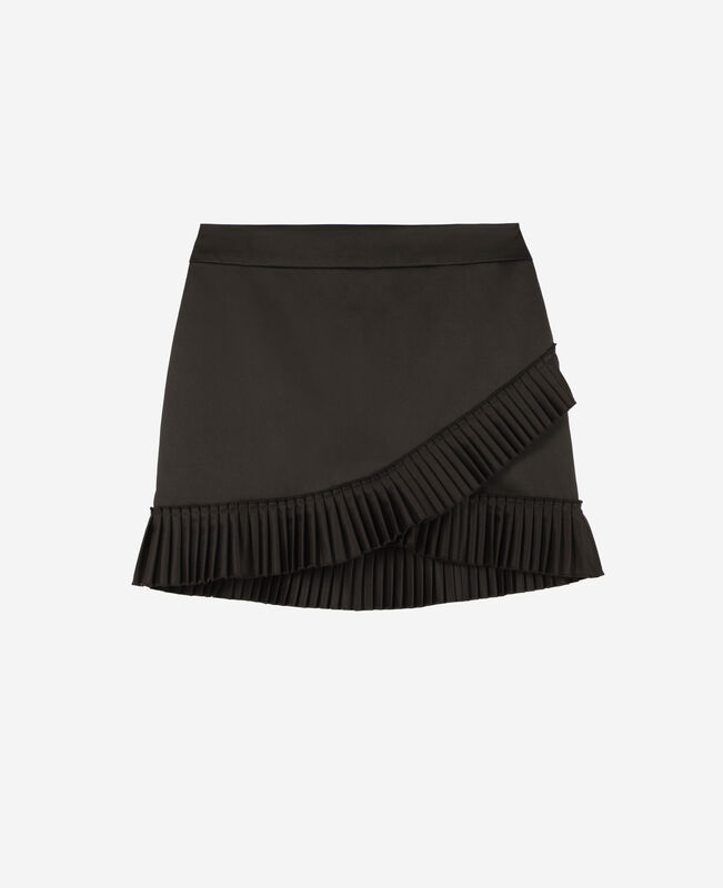 The Kooples FEMME BLACK jupe courte style portefeuille satinée noire