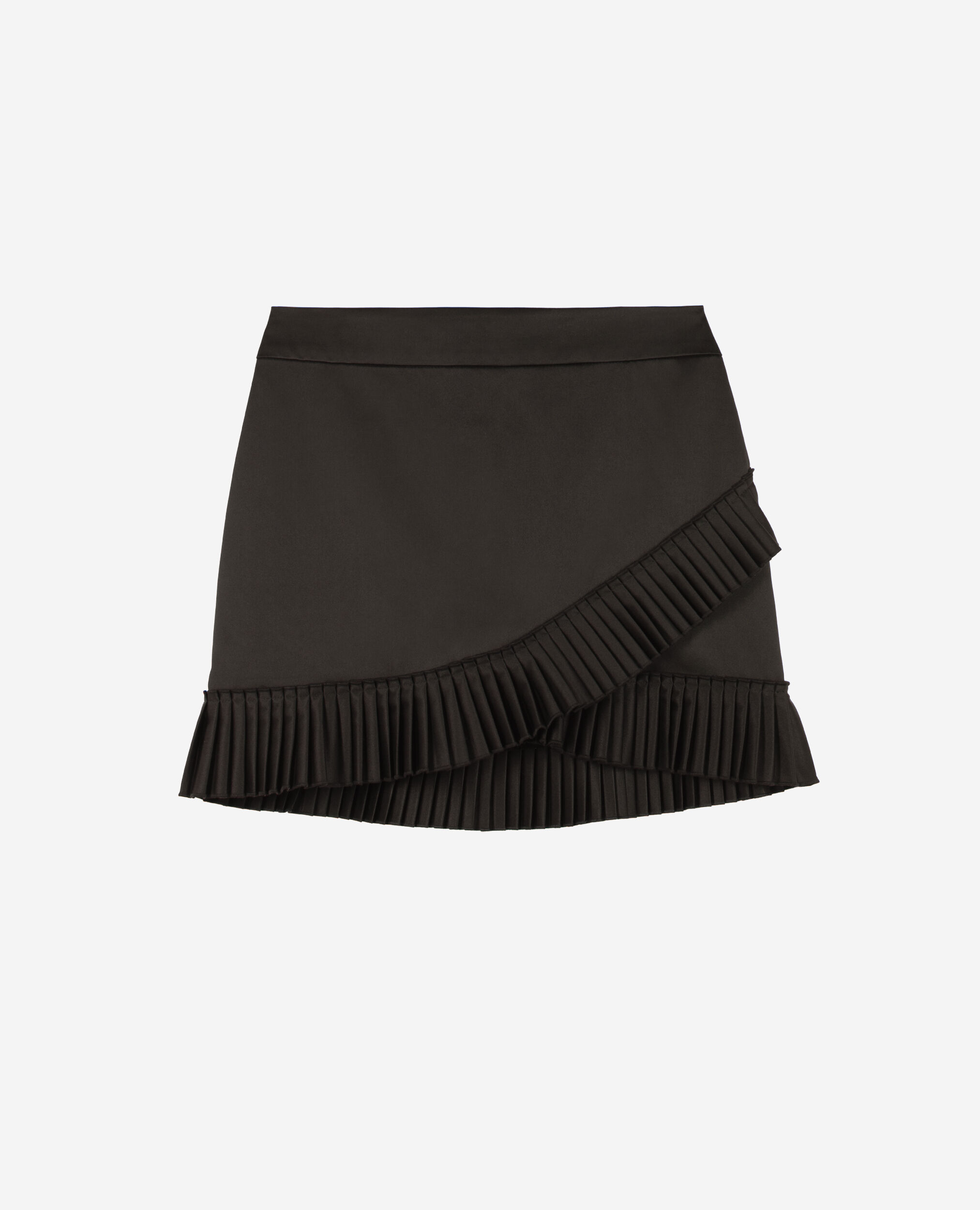 Jupe courte style portefeuille satinée noire, BLACK, hi-res image number null