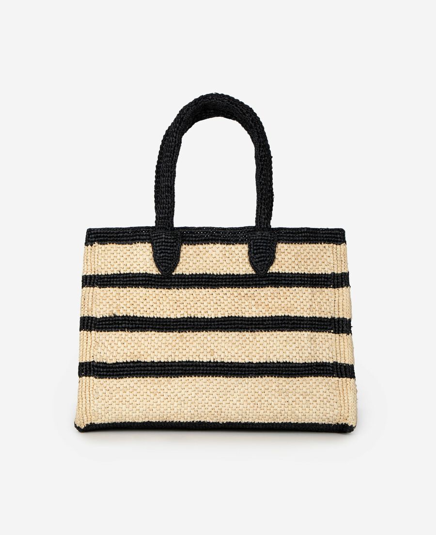 The Kooples FEMME ECRU BLACK sac cabas en raphia noir et écru