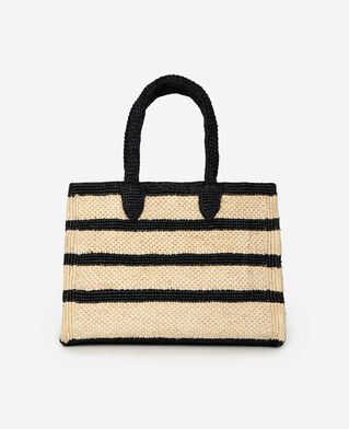 The Kooples FEMME ECRU BLACK sac cabas en raphia noir et écru