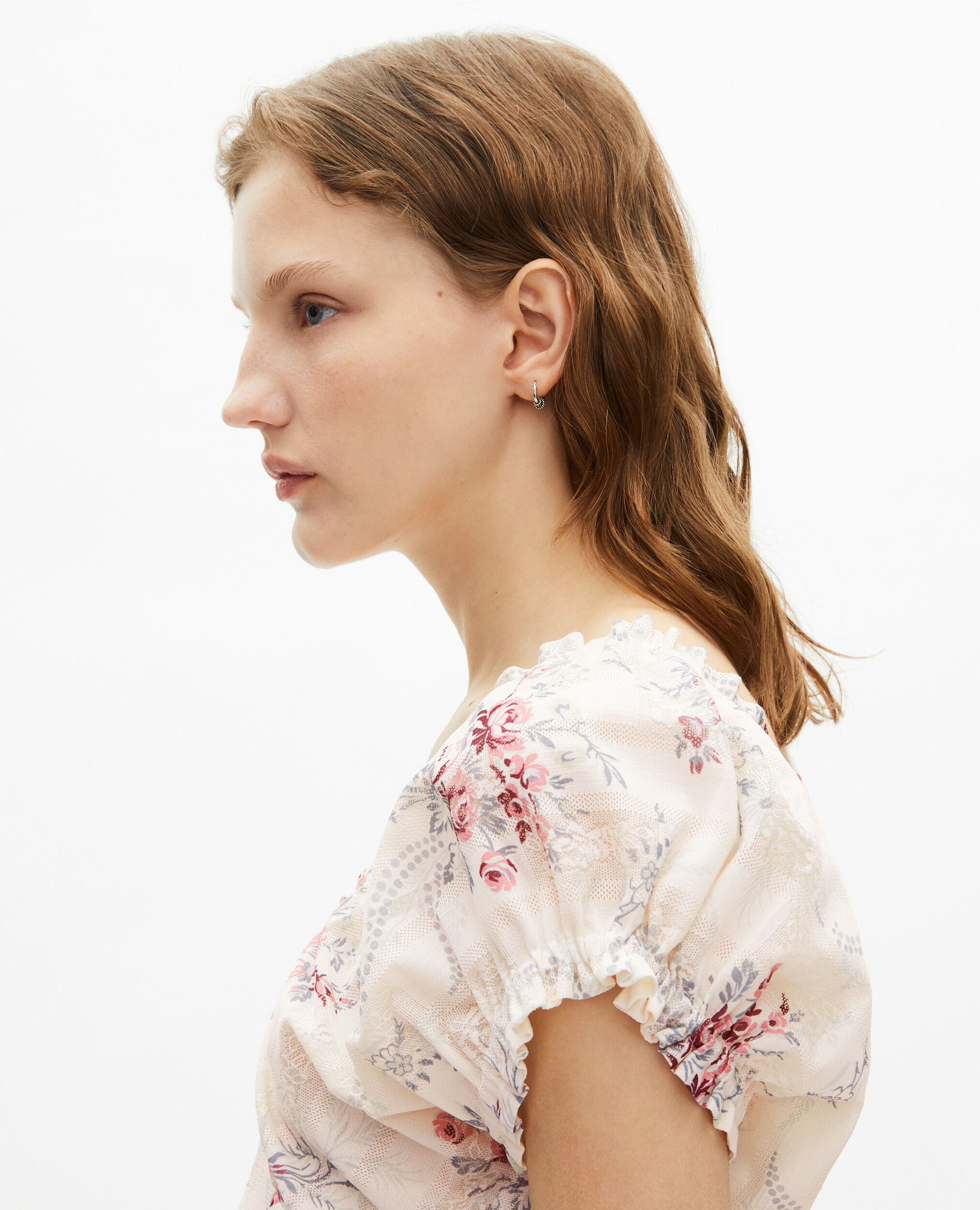 Robe courte imprimé fleuri blanche, OFF WHITE / PINK, hi-res image number null
