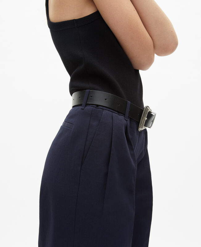 The Kooples FEMME NAVY pantalon droit en coton et lin marine