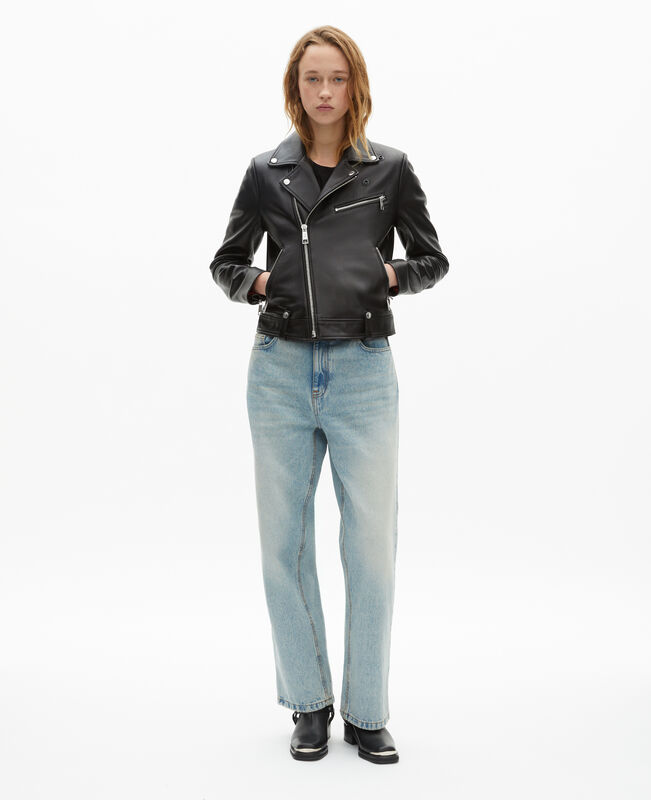 The Kooples FEMME BLACK blouson motard en cuir noir