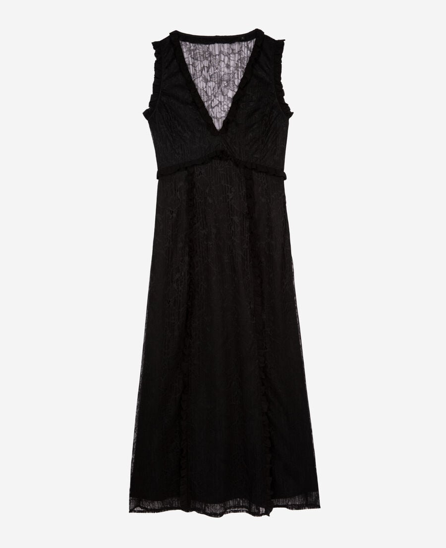 The Kooples FEMME BLACK robe longue avec dos en dentelle noire