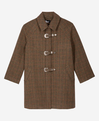 The Kooples WOMEN CHOCOLATE prince of wales brown wool coat