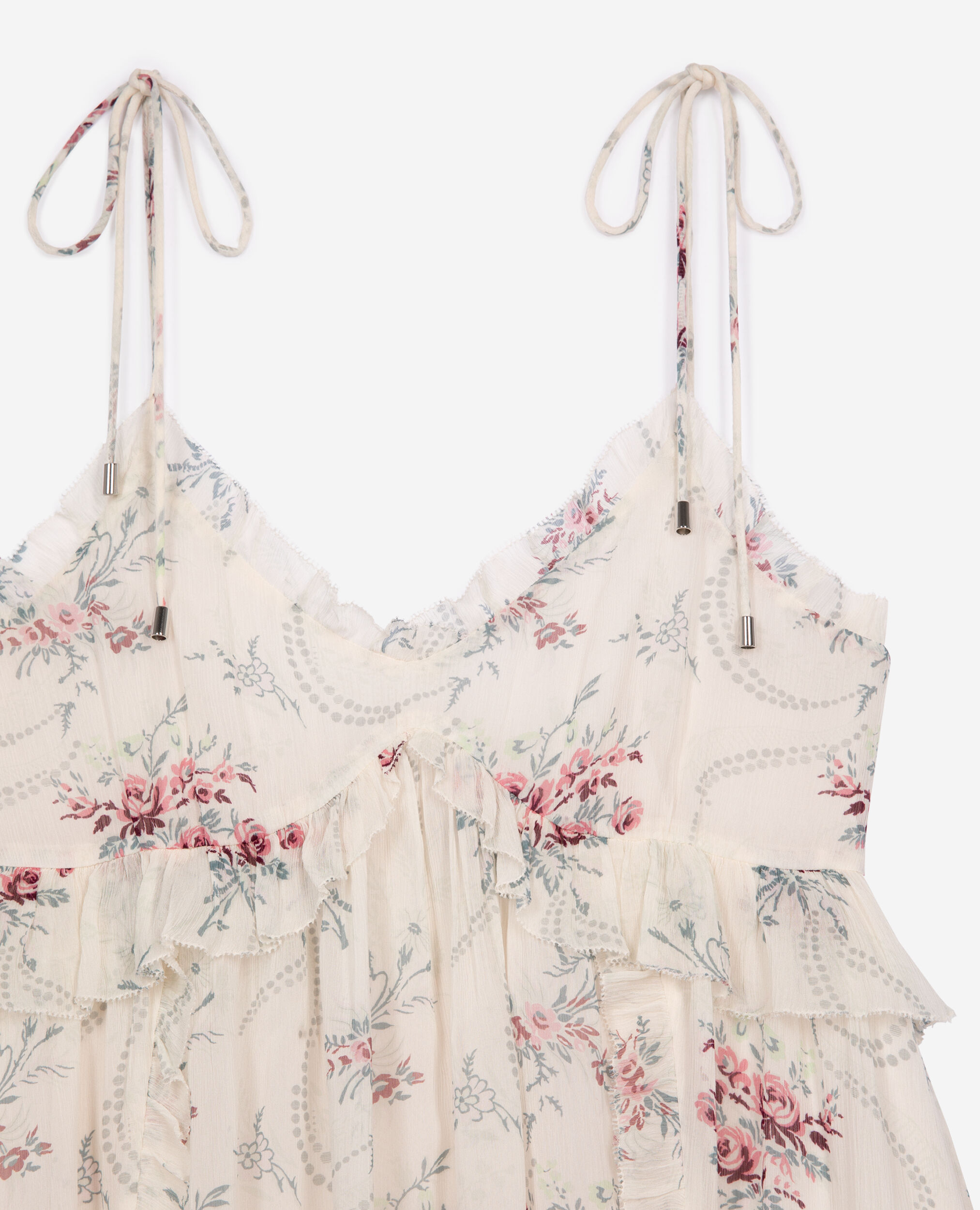 Robe courte à bretelles imprimé fleuri blanche, OFF WHITE / PINK, hi-res image number null
