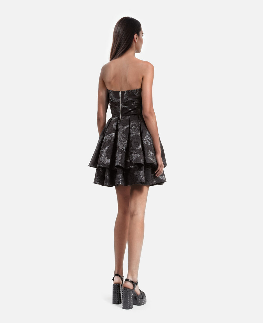 The Kooples FEMME BLACK / SILVER robe courte bustier en jacquard noire