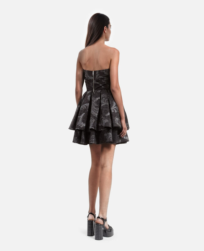 The Kooples FEMME BLACK / SILVER robe courte bustier en jacquard noire