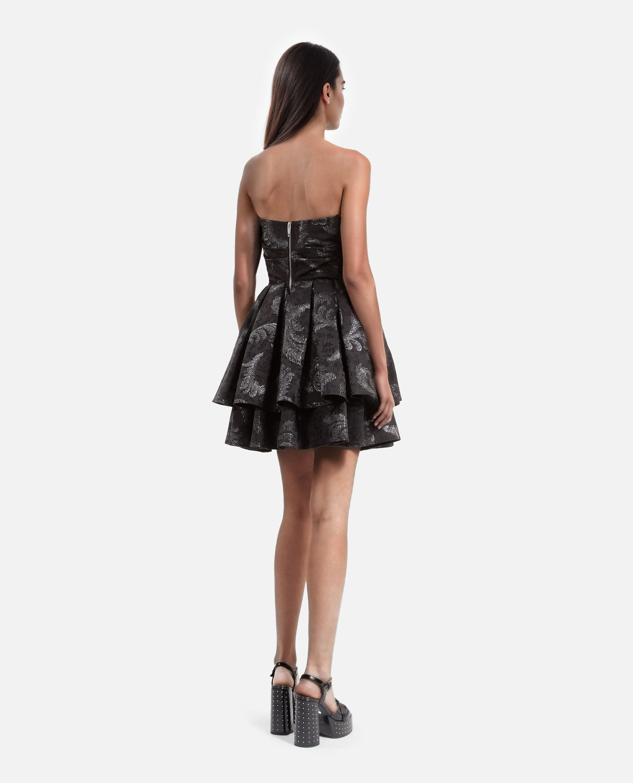Robe courte bustier en jacquard noire, BLACK / SILVER, hi-res image number null