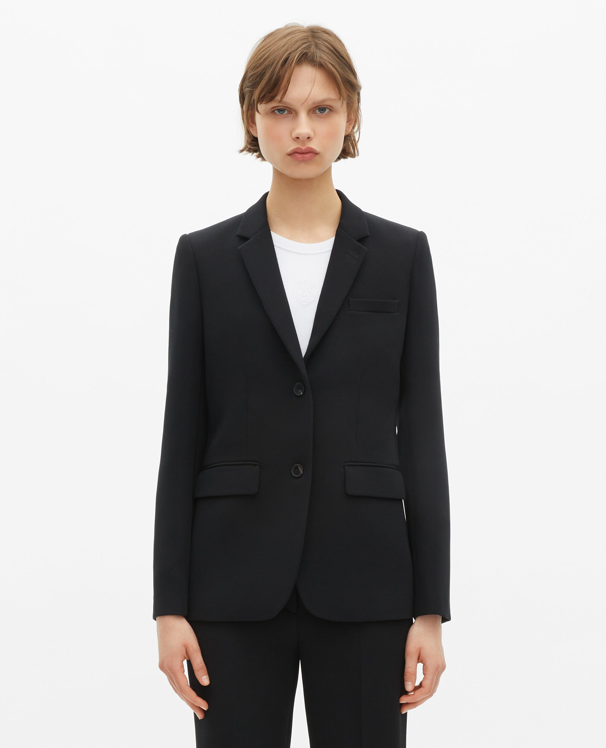 Veste tailleur en crêpe noire coupe structurée, BLACK, hi-res image number null