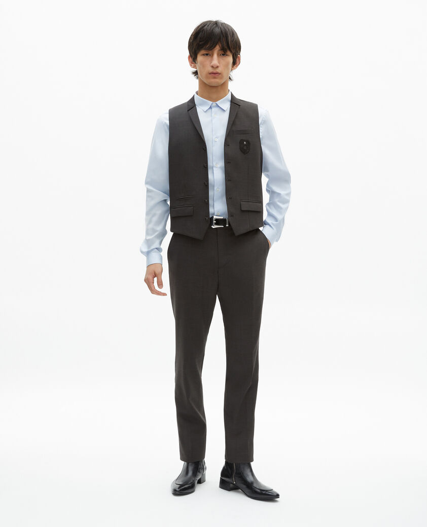 The Kooples HOMBRE BLACK GREY chaleco de traje negro en mezcla de lana y micro cuadros