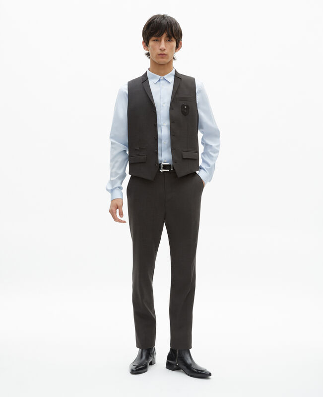 The Kooples HOMME BLACK GREY gilet de costume en laine mélangée micro carreaux noir