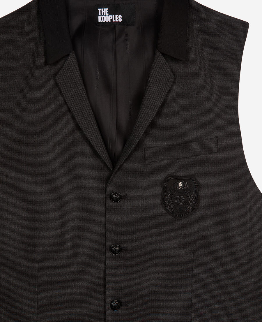 The Kooples MEN BLACK GREY black micro check wool blend suit vest
