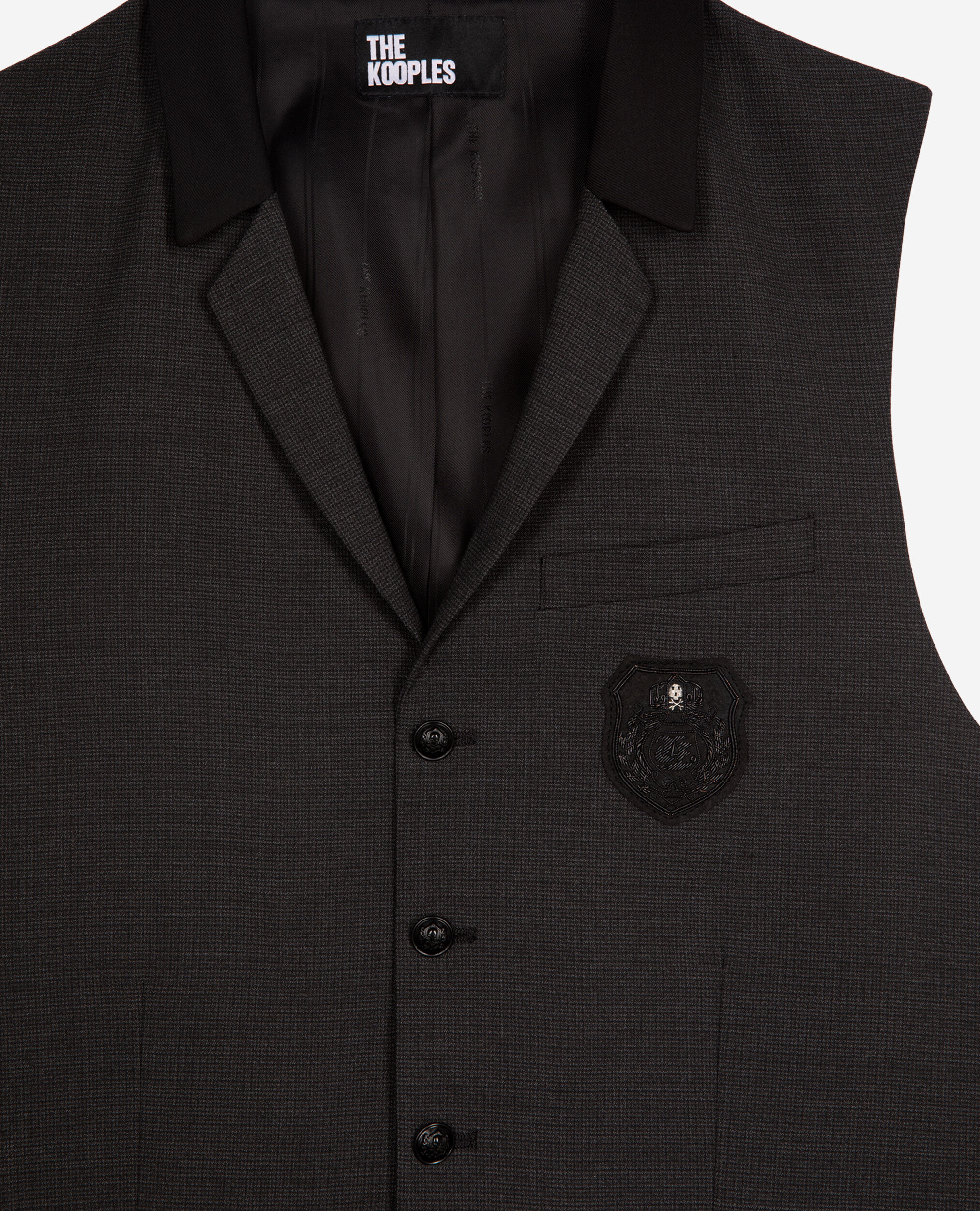 Gilet de costume en laine mélangée micro carreaux noir, BLACK GREY, hi-res image number null