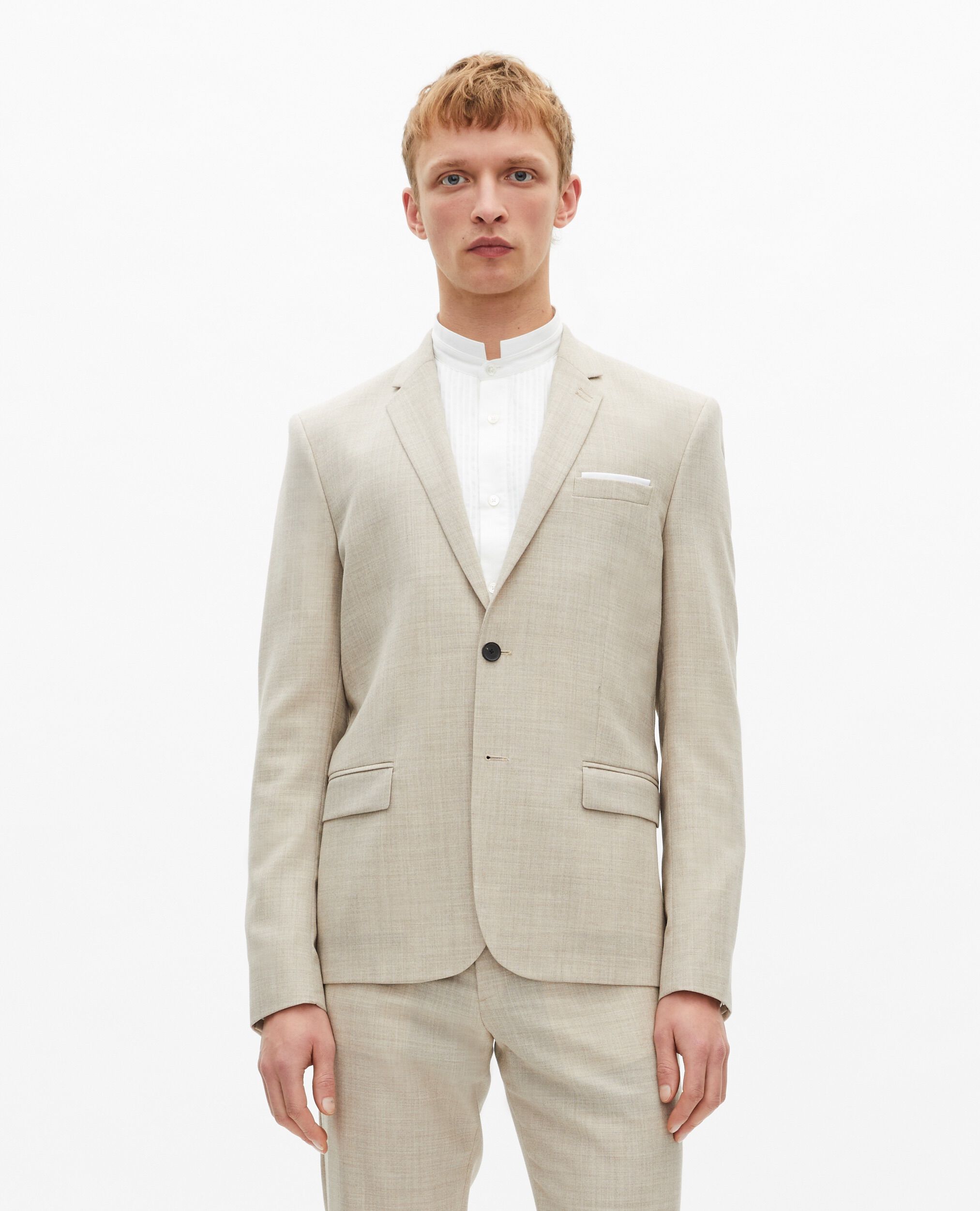 Veste de costume en laine coupe ajustée beige, BEIGE, hi-res image number null