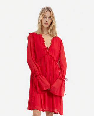 The Kooples WOMEN RED / BURGUNDY short dress with red ruffles