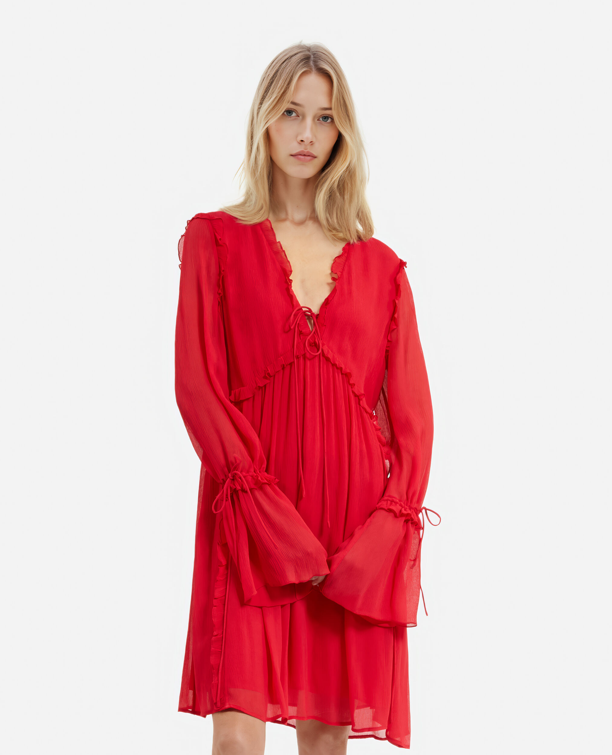 Robe courte avec volants rouge, RED / BURGUNDY, hi-res image number null