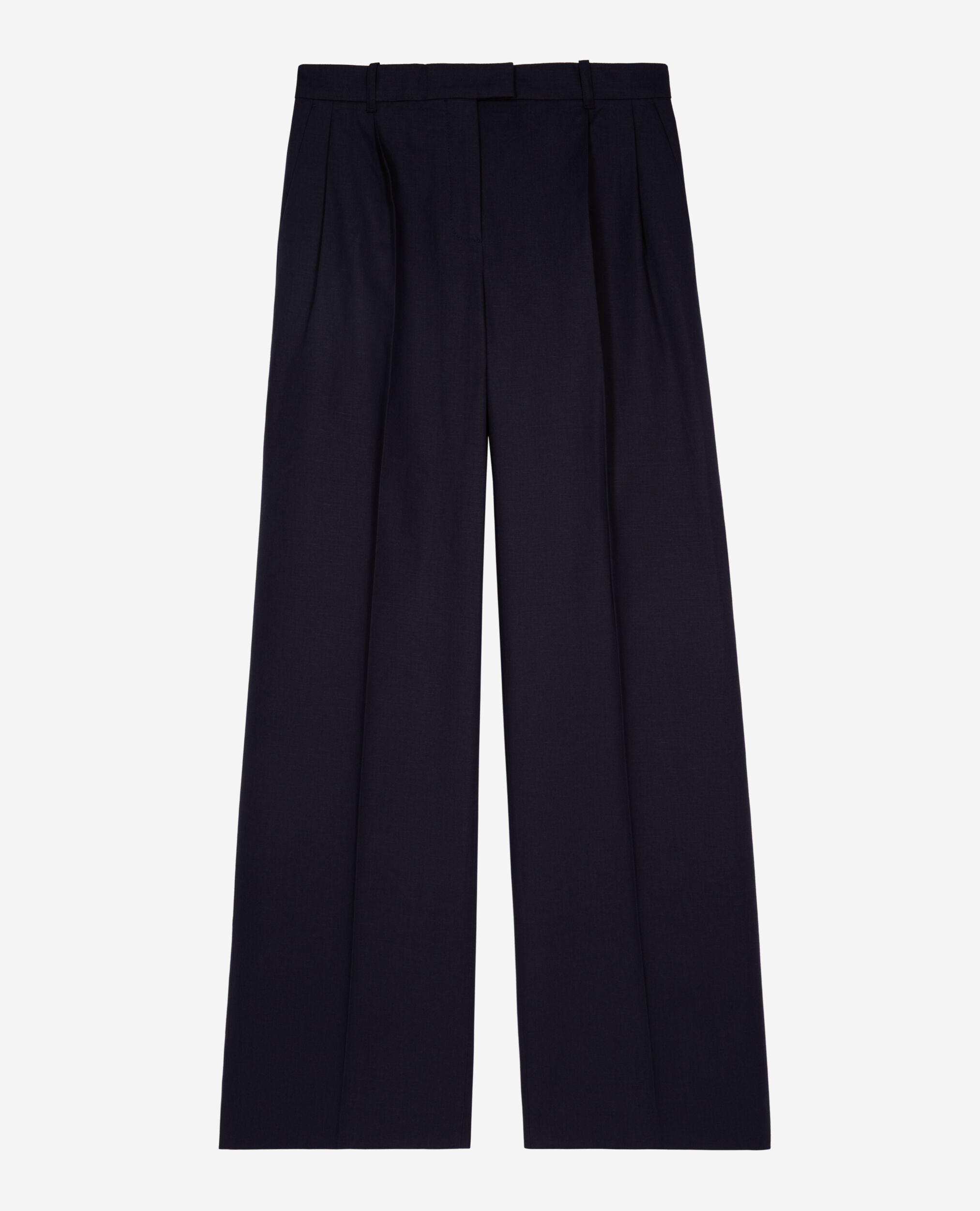Pantalon droit en coton et lin marine, NAVY, hi-res image number null