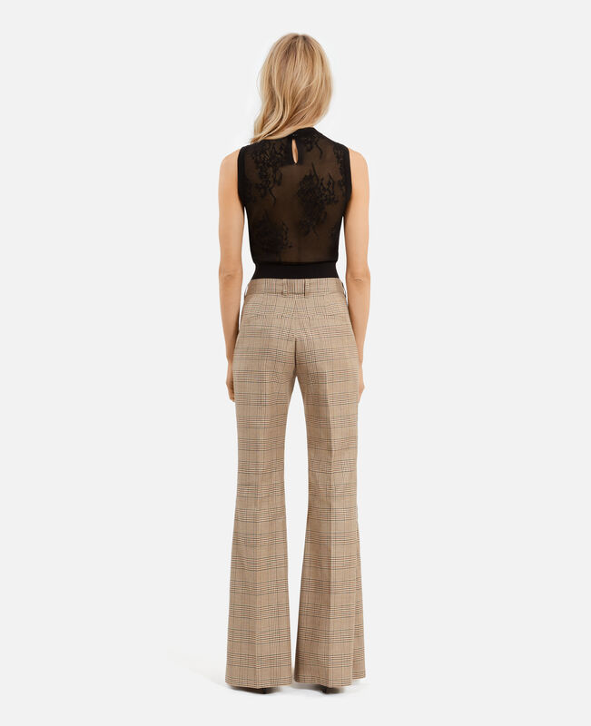 The Kooples FEMME BEIGE-BROWN pantalon flare en laine prince de galles
