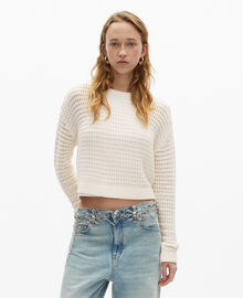 The Kooples FEMME ECRU pull court ajouré en coton mélangé ecru