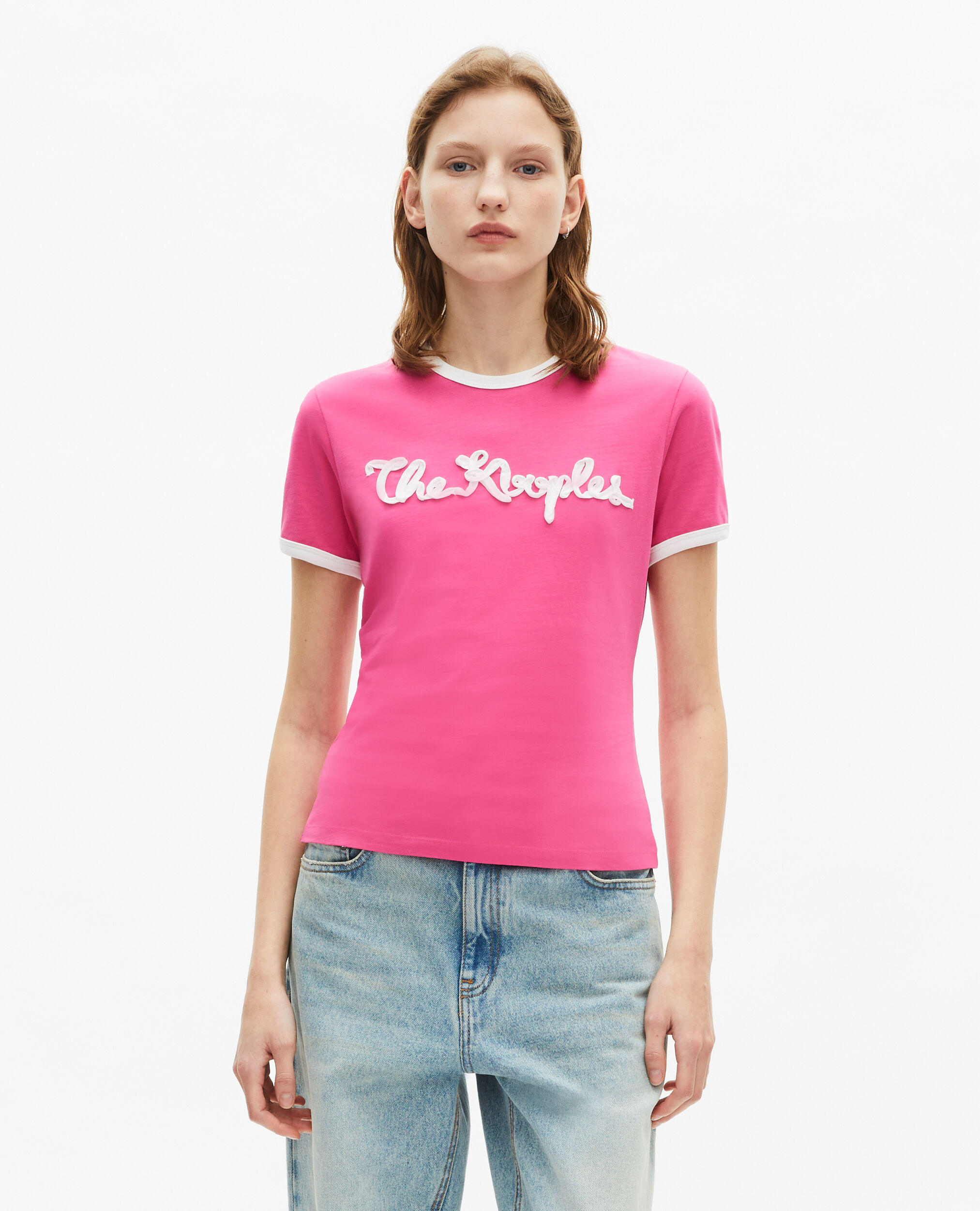 T-shirt broderie ruban fuschia, FUSHIA, hi-res image number null