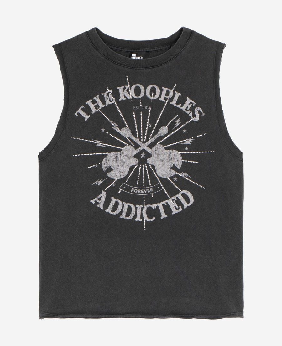 The Kooples WOMEN BLACK WASHED tank top with faded black screen print