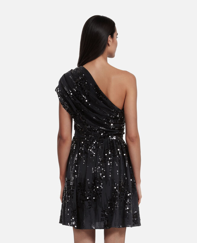 The Kooples FEMME BLACK robe courte à sequins effet drapé noire