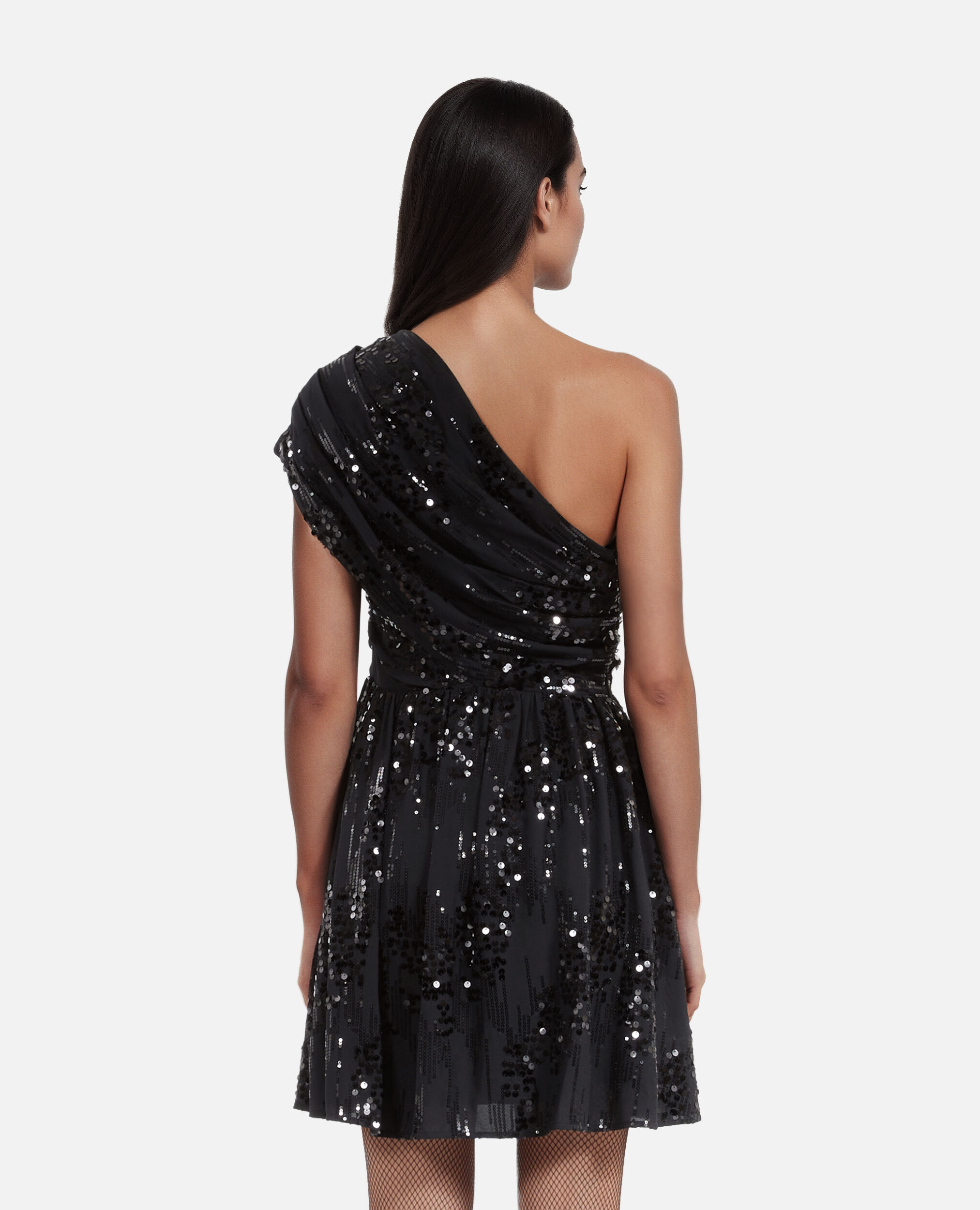 Robe courte à sequins effet drapé noire, BLACK, hi-res image number null