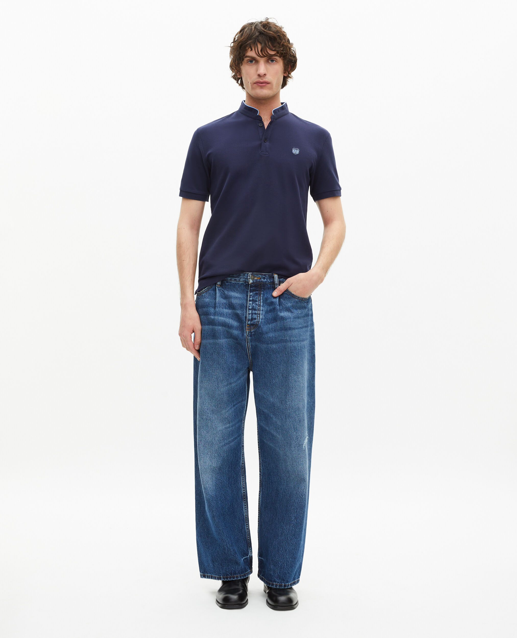 Polo en coton piqué bleu marine, NAVY/ PIPING NAVY, hi-res image number null