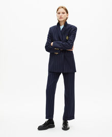 The Kooples FEMME NAVY veste tailleur à rayures tennis en laine mélangée bleu marine