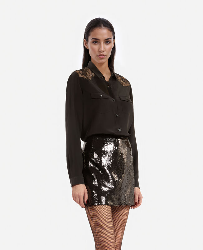 The Kooples FEMME BLACK chemise en soie avec dentelle noire