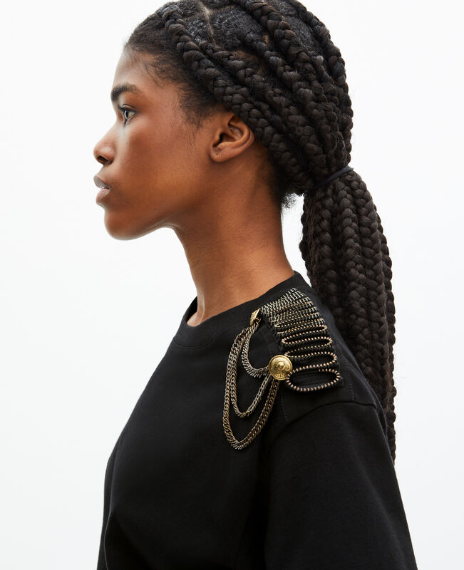 The Kooples FEMME BLACK WASHED t-shirt avec chaînes noir